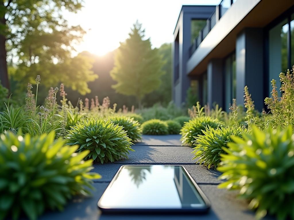 Jardín automatizado para casa inteligente con sistemas de domótica