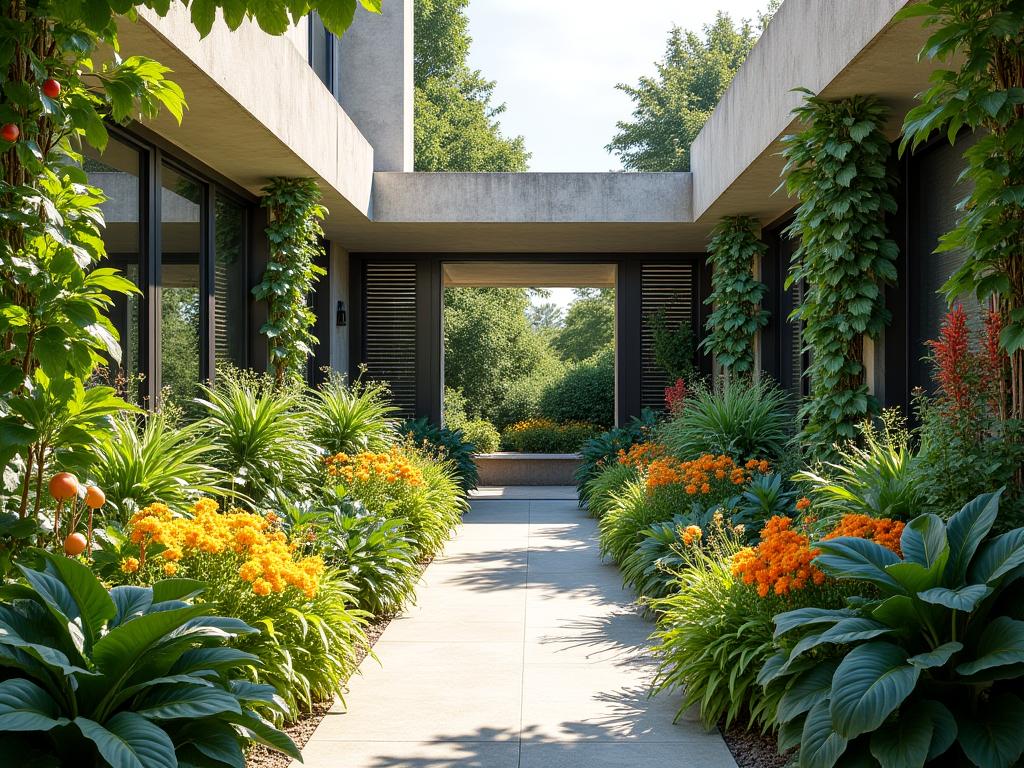 Jardín comestible con plantas ornamentales en residencia de lujo