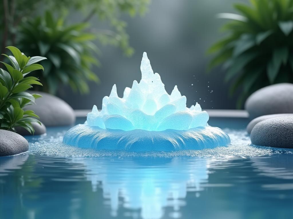 Jardín de spa con fuente inspirada en hielo